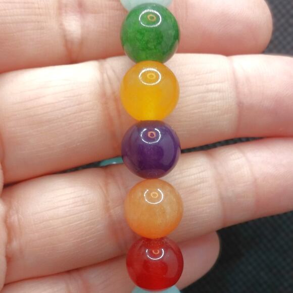 Multicolor Gemstone Bracelet Handmade 10mm Beaded Colorful Rainbow Stretch NEW - Picture 6 of 13